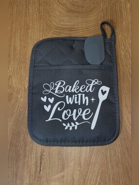 Handmade Gray Kitchen Potholder With Silicone Spatula